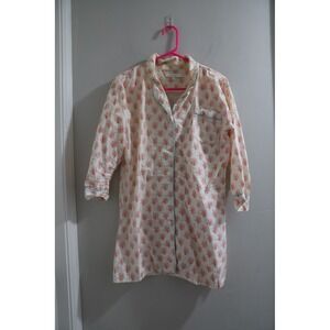 Marigot Sleepshirt Coral Print Button‎ Up Nightgown Pajamas Size S
